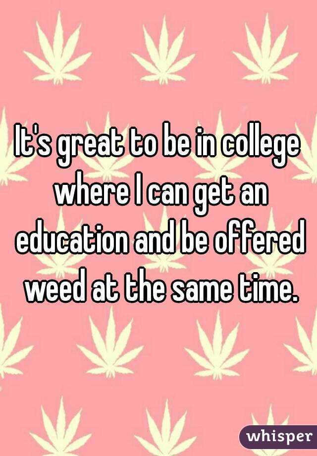 It's great to be in college where I can get an education and be offered weed at the same time.