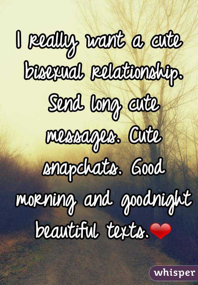 I really want a cute bisexual relationship. Send long cute messages. Cute snapchats. Good morning and goodnight beautiful texts.❤
