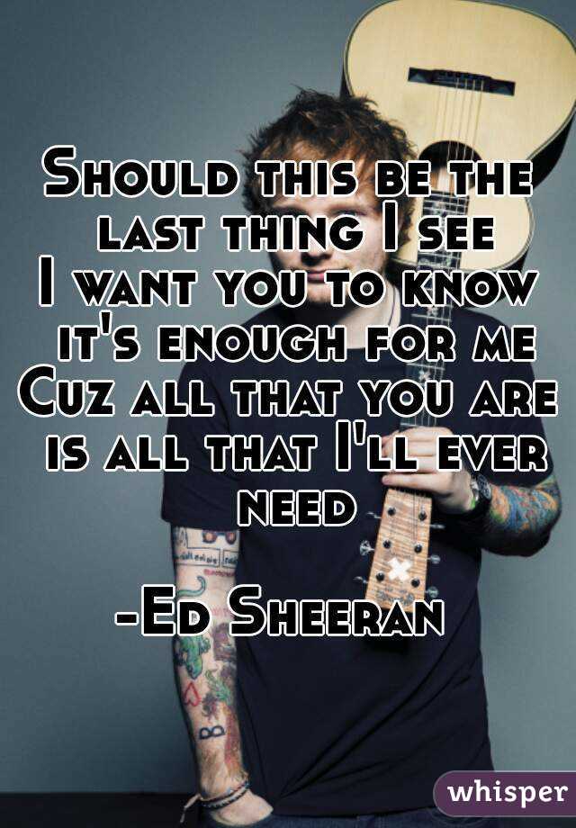 Should this be the last thing I see
I want you to know it's enough for me
Cuz all that you are is all that I'll ever need

-Ed Sheeran 
