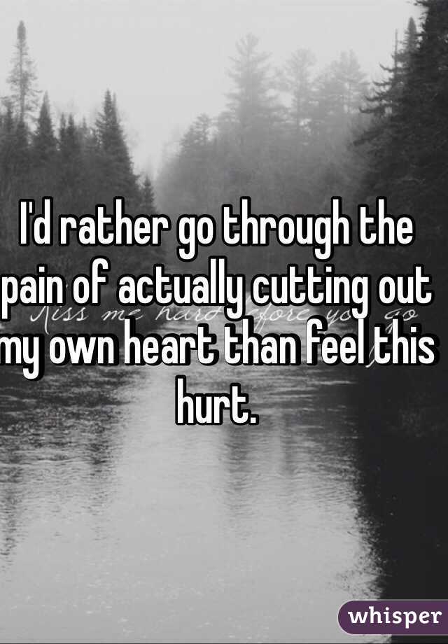 I'd rather go through the pain of actually cutting out my own heart than feel this hurt. 