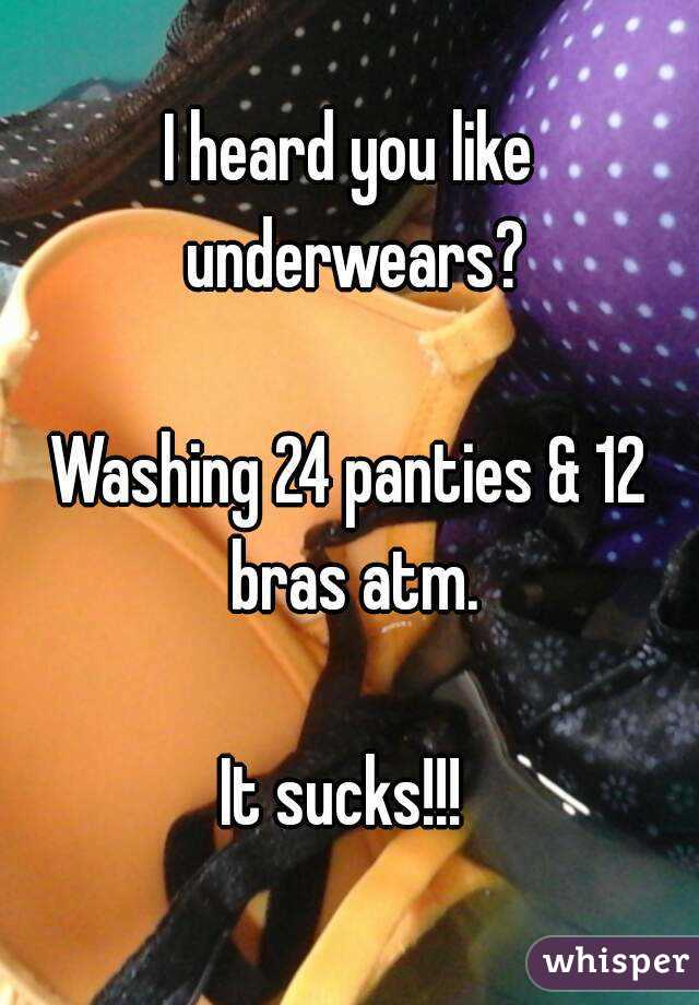 I heard you like underwears?

Washing 24 panties & 12 bras atm.

It sucks!!! 