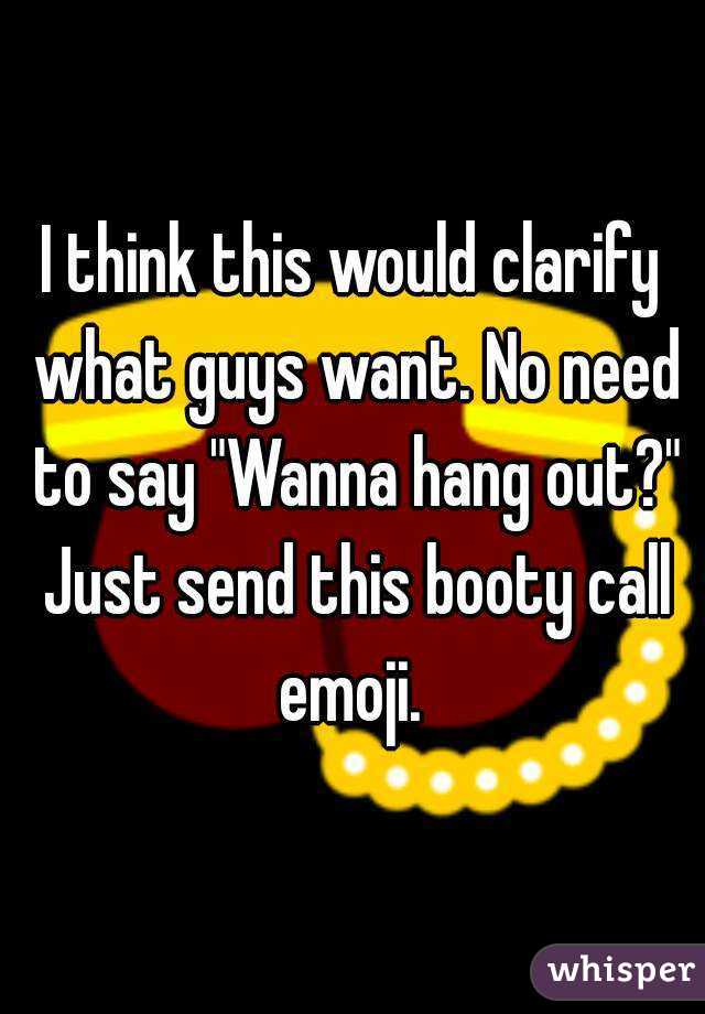 I think this would clarify what guys want. No need to say "Wanna hang out?" Just send this booty call emoji. 