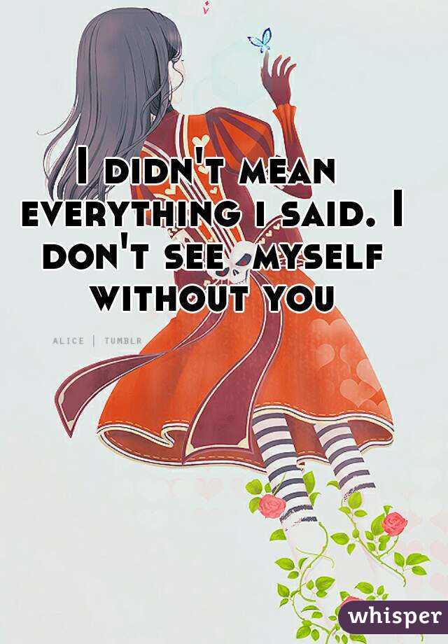 I didn't mean everything i said. I don't see  myself without you