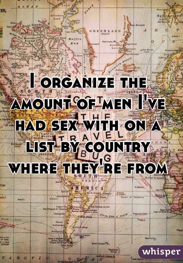 I organize the amount of men I've had sex with on a list by country where they're from