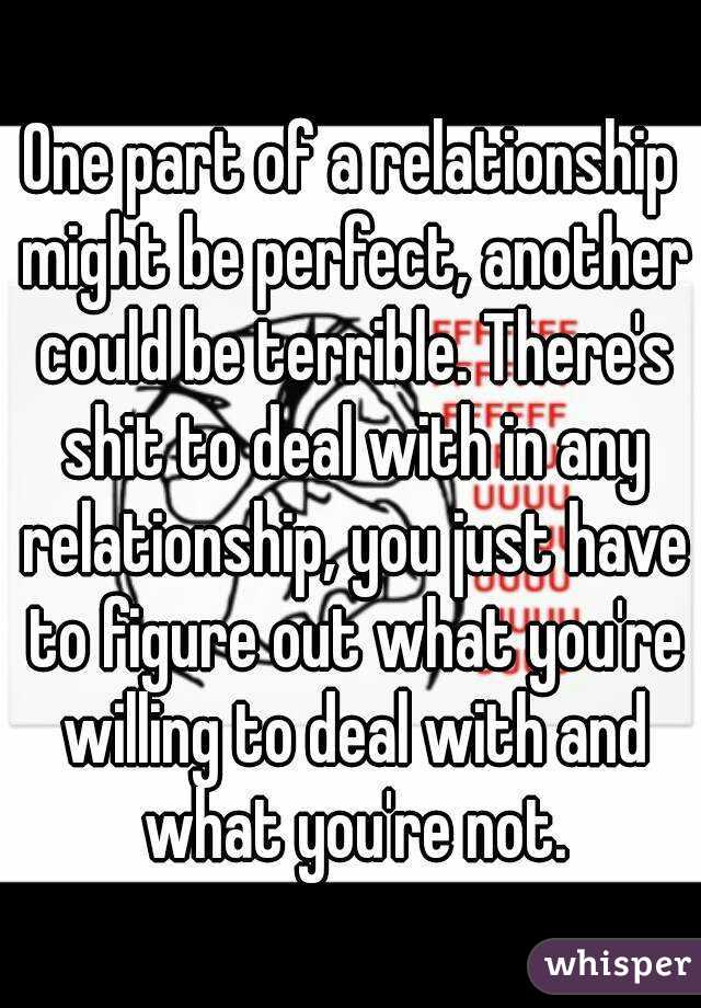 One part of a relationship might be perfect, another could be terrible. There's shit to deal with in any relationship, you just have to figure out what you're willing to deal with and what you're not.