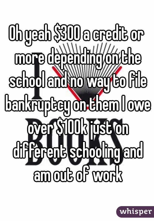 Oh yeah $300 a credit or more depending on the school and no way to file bankruptcy on them I owe over $100k just on different schooling and am out of work
