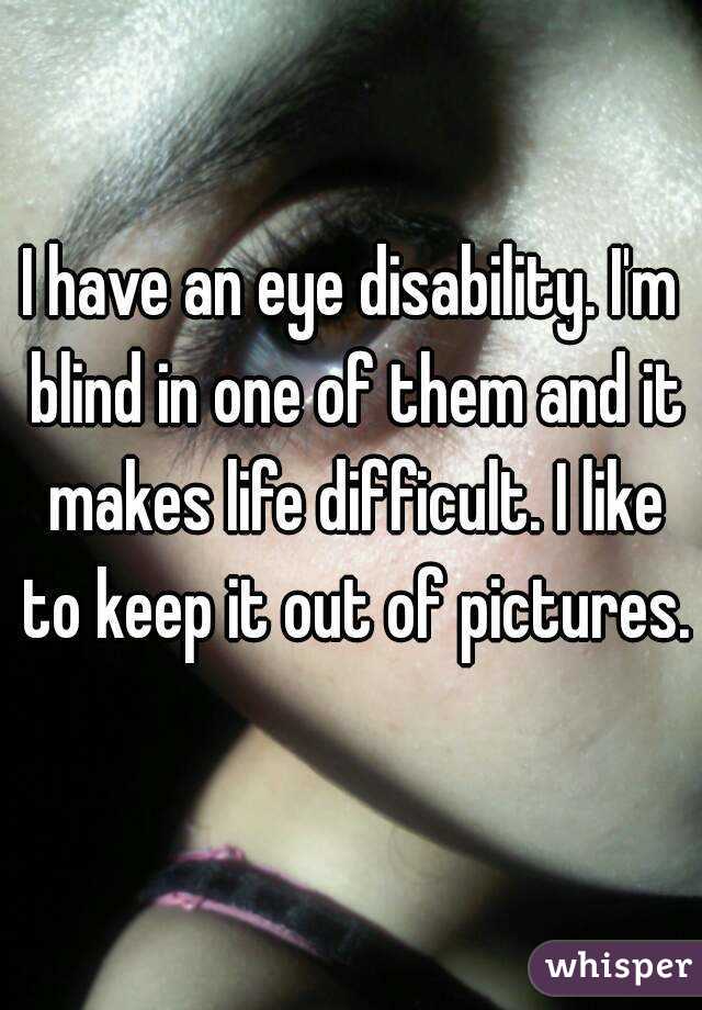 I have an eye disability. I'm blind in one of them and it makes life difficult. I like to keep it out of pictures.