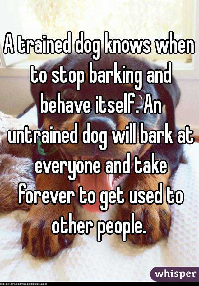 A trained dog knows when to stop barking and behave itself. An untrained dog will bark at everyone and take forever to get used to other people. 