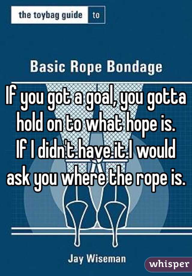 If you got a goal, you gotta hold on to what hope is.
If I didn't have it I would ask you where the rope is. 