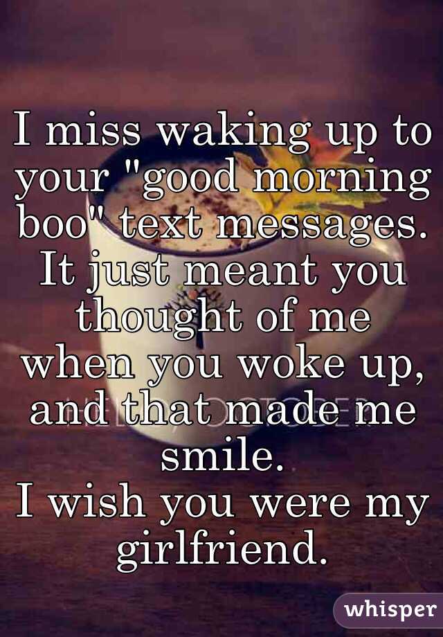 I miss waking up to your "good morning boo" text messages. It just meant you thought of me when you woke up, and that made me smile. 
I wish you were my girlfriend.