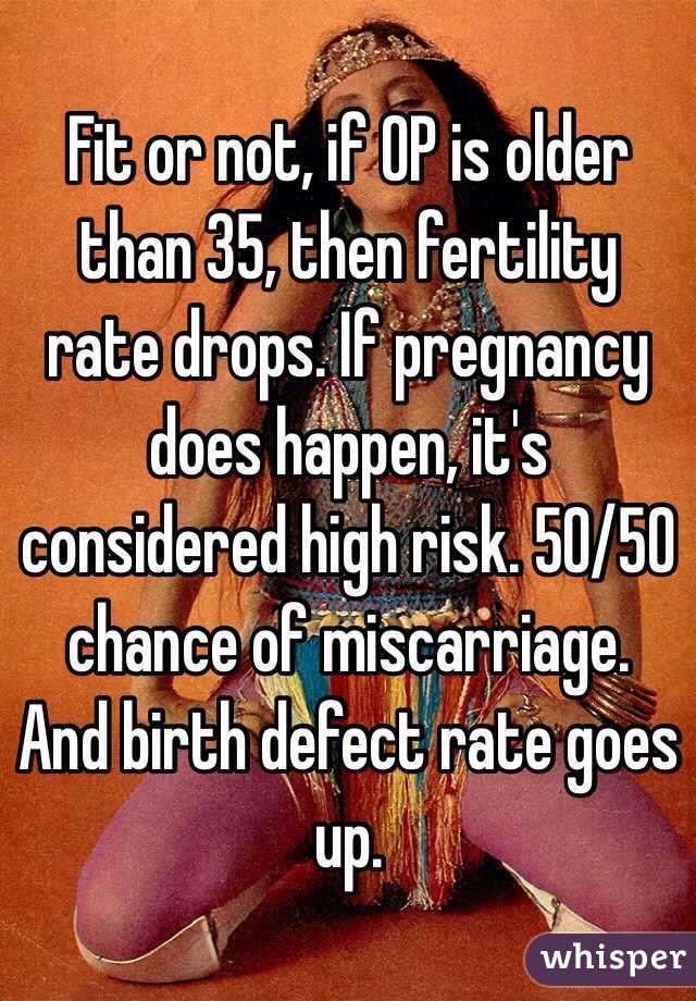 Fit or not, if OP is older than 35, then fertility rate drops. If pregnancy does happen, it's considered high risk. 50/50 chance of miscarriage. And birth defect rate goes up. 