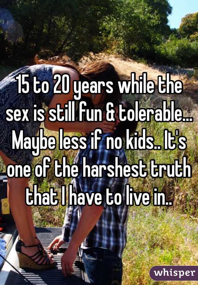 15 to 20 years while the sex is still fun & tolerable... Maybe less if no kids.. It's one of the harshest truth that I have to live in..
