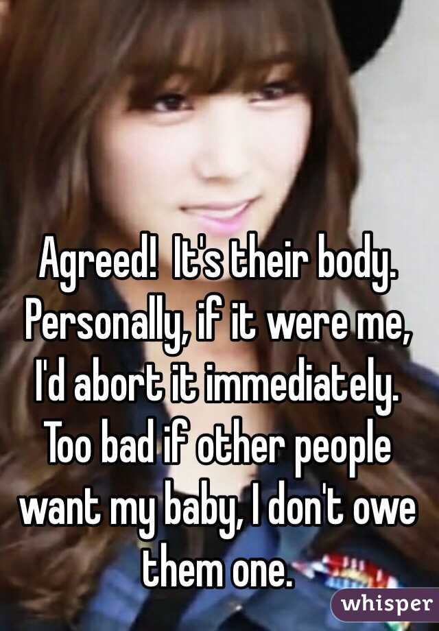 Agreed!  It's their body. Personally, if it were me, I'd abort it immediately. Too bad if other people want my baby, I don't owe them one. 