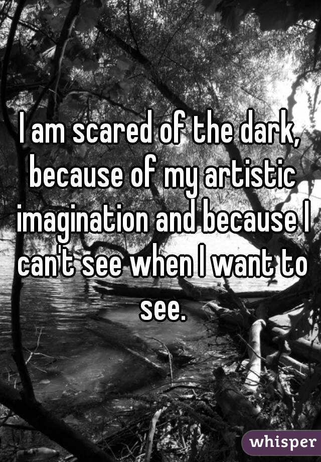 I am scared of the dark, because of my artistic imagination and because I can't see when I want to see.