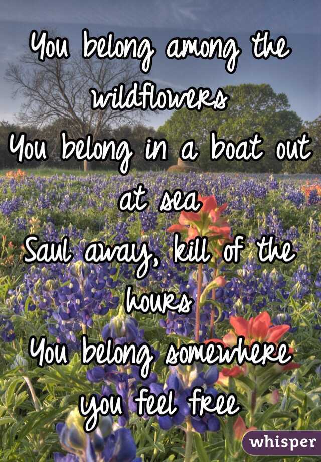 You belong among the wildflowers
You belong in a boat out at sea
Saul away, kill of the hours
You belong somewhere you feel free