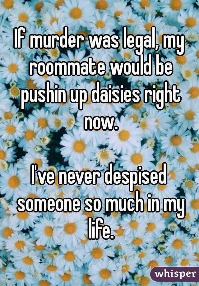 If murder was legal, my roommate would be pushin up daisies right now.

I've never despised someone so much in my life.