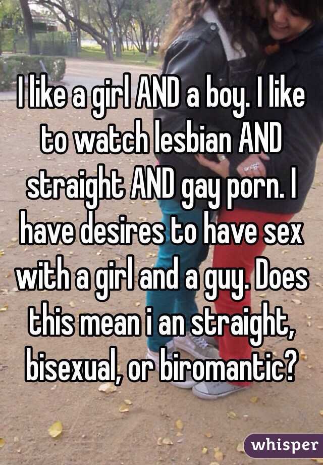 I like a girl AND a boy. I like to watch lesbian AND straight AND gay porn. I have desires to have sex with a girl and a guy. Does this mean i an straight, bisexual, or biromantic?
