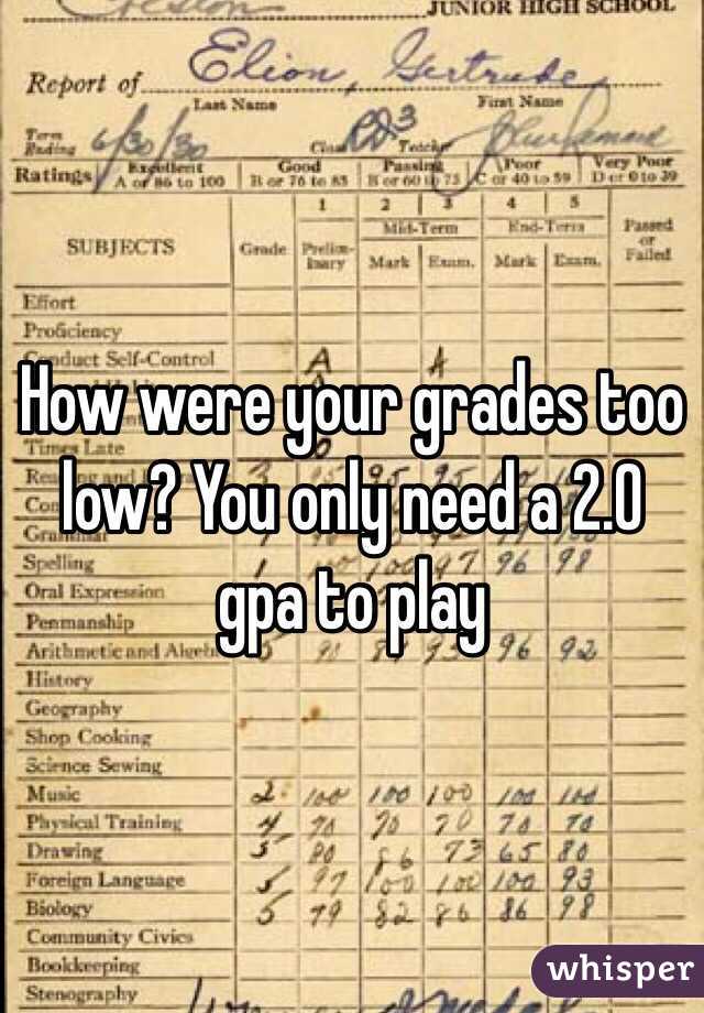 How were your grades too low? You only need a 2.0 gpa to play 