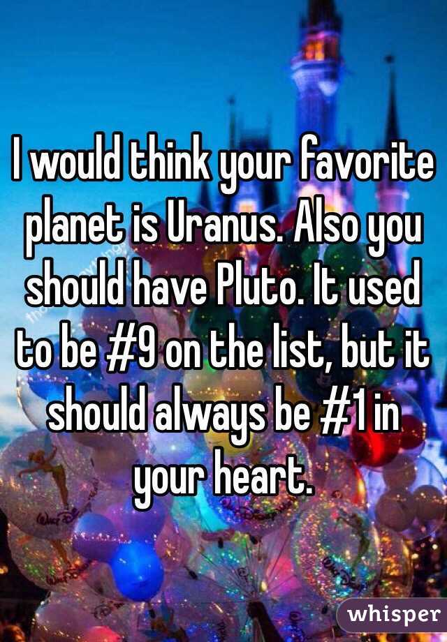 I would think your favorite planet is Uranus. Also you should have Pluto. It used to be #9 on the list, but it should always be #1 in your heart.