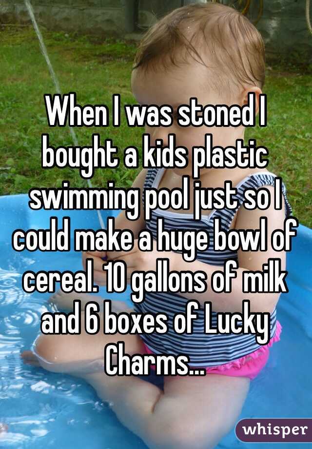 When I was stoned I bought a kids plastic swimming pool just so I could make a huge bowl of cereal. 10 gallons of milk and 6 boxes of Lucky Charms...