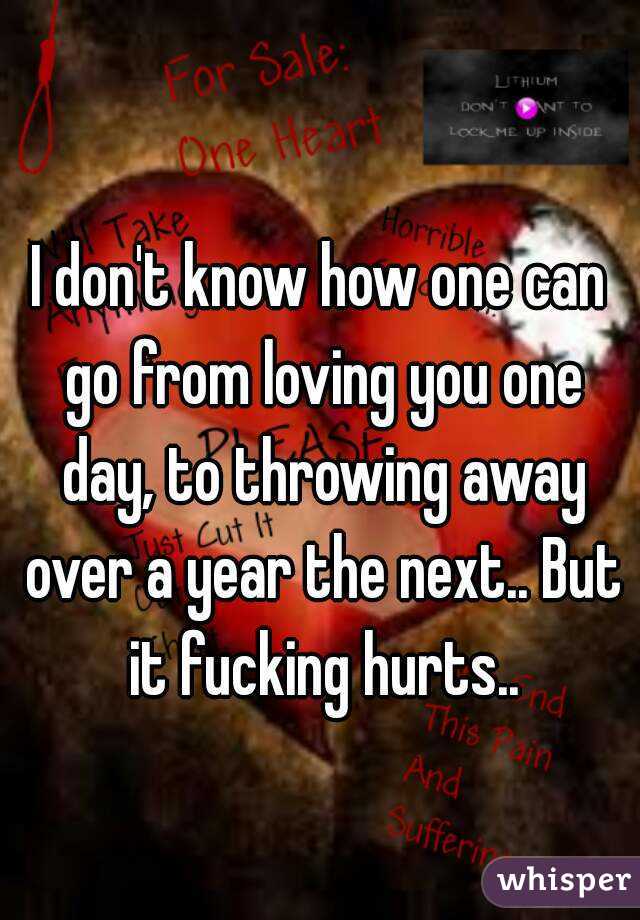 I don't know how one can go from loving you one day, to throwing away over a year the next.. But it fucking hurts..
