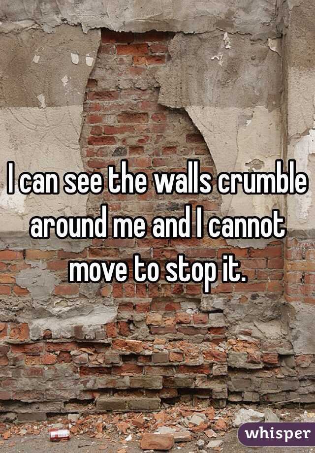I can see the walls crumble around me and I cannot move to stop it.
