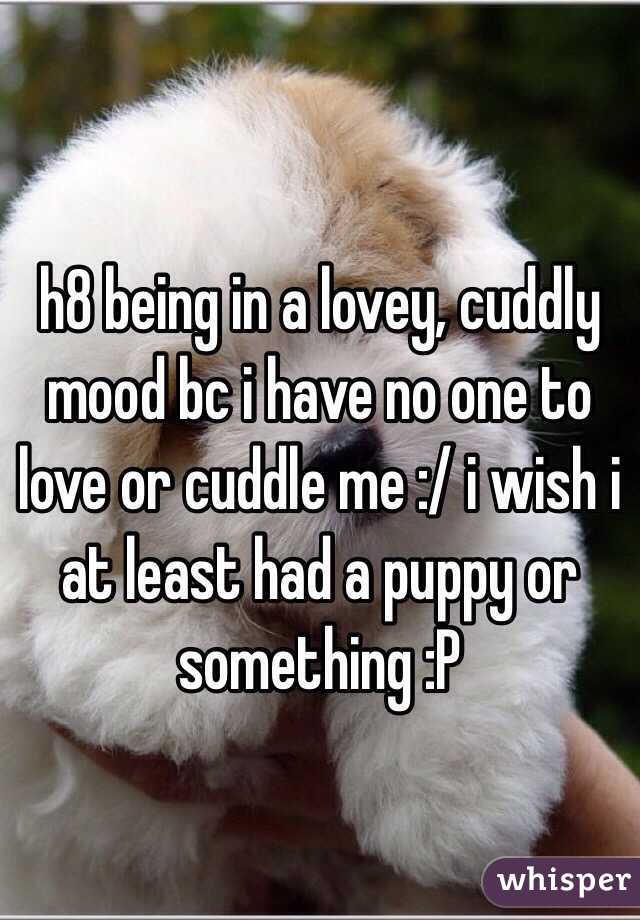 h8 being in a lovey, cuddly mood bc i have no one to love or cuddle me :/ i wish i at least had a puppy or something :P
