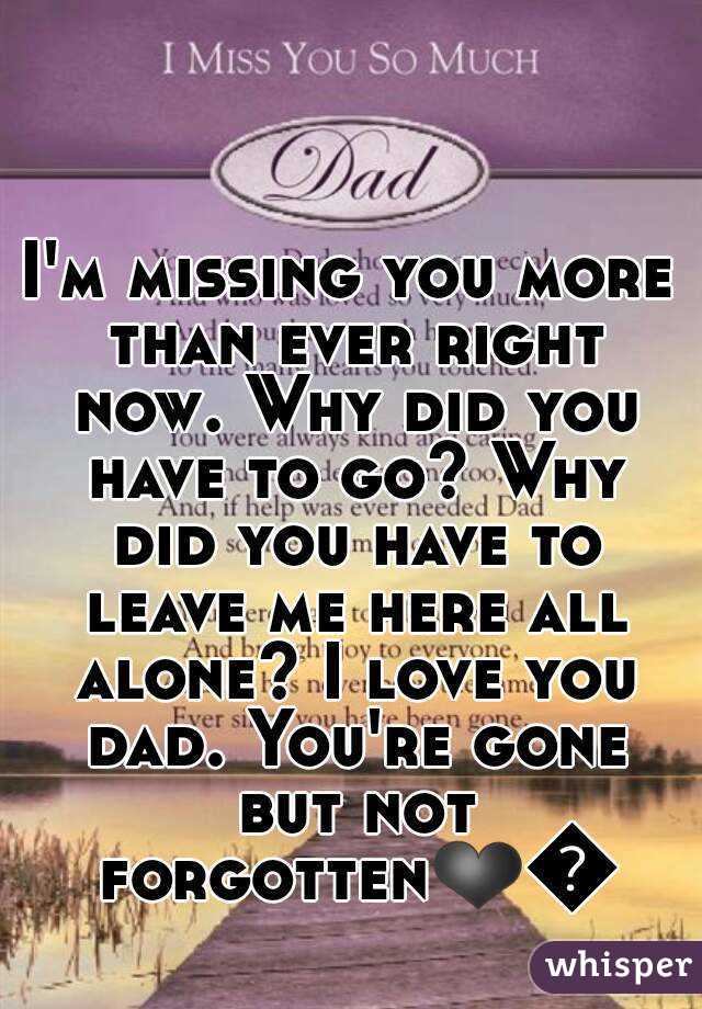 I'm missing you more than ever right now. Why did you have to go? Why did you have to leave me here all alone? I love you dad. You're gone but not forgotten❤😭