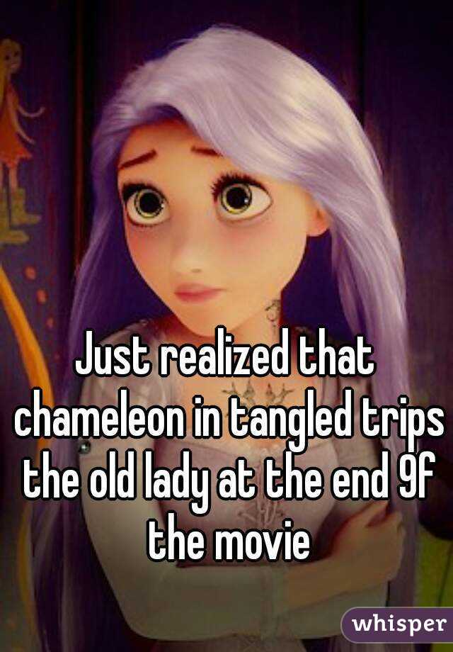 Just realized that chameleon in tangled trips the old lady at the end 9f the movie