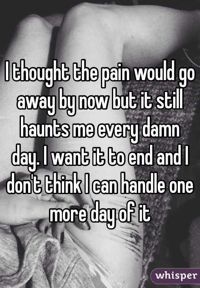 I thought the pain would go away by now but it still haunts me every damn day. I want it to end and I don't think I can handle one more day of it