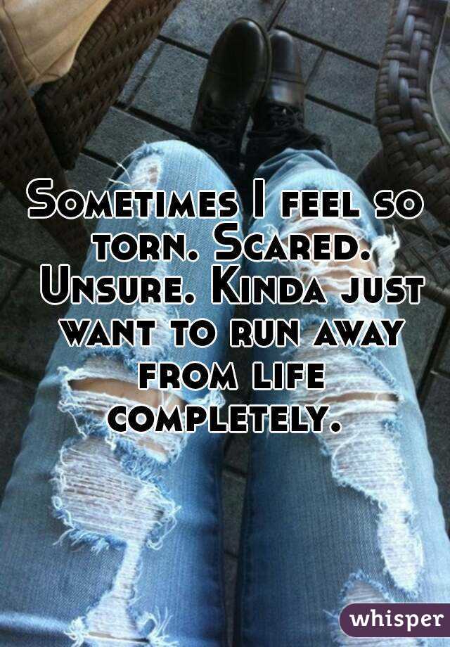 Sometimes I feel so torn. Scared. Unsure. Kinda just want to run away from life completely. 