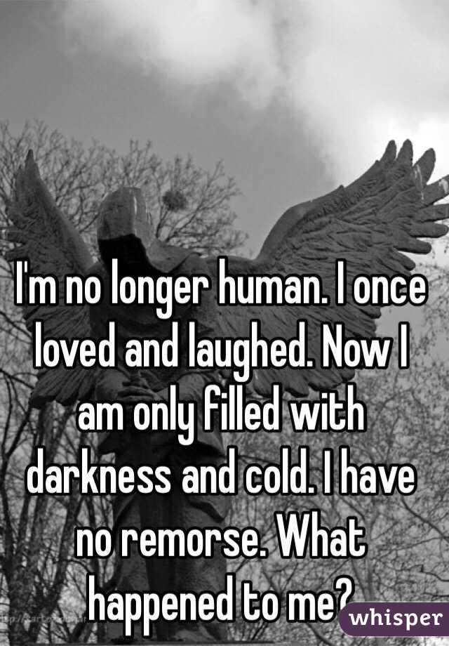 I'm no longer human. I once loved and laughed. Now I am only filled with darkness and cold. I have no remorse. What happened to me?