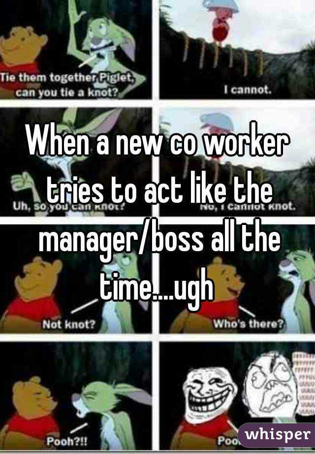 When a new co worker tries to act like the manager/boss all the time....ugh 