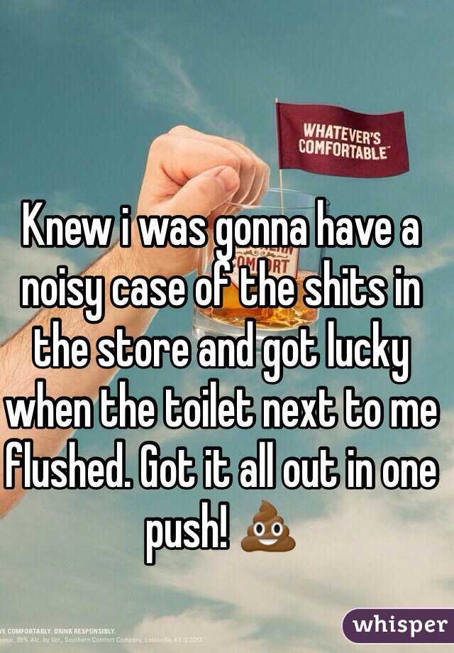Knew i was gonna have a noisy case of the shits in the store and got lucky when the toilet next to me flushed. Got it all out in one push! 💩