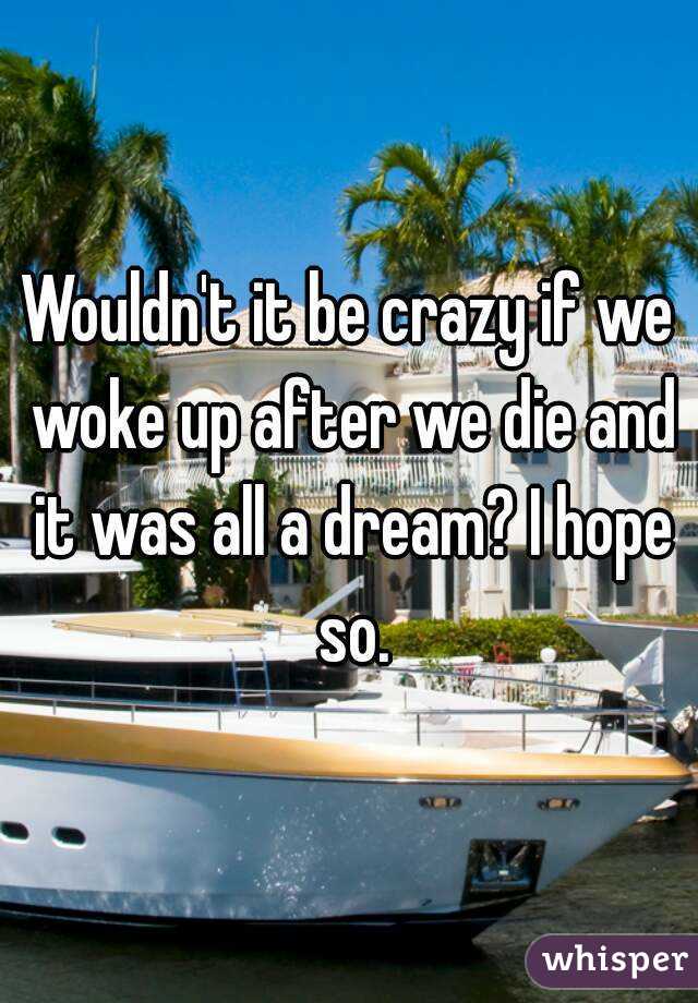Wouldn't it be crazy if we woke up after we die and it was all a dream? I hope so.