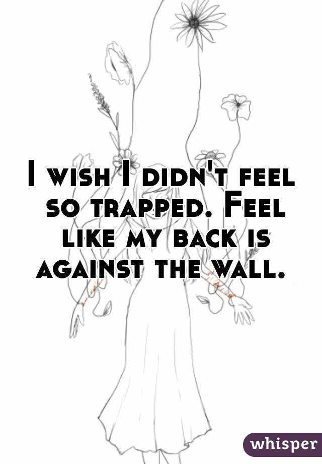 I wish I didn't feel so trapped. Feel like my back is against the wall. 