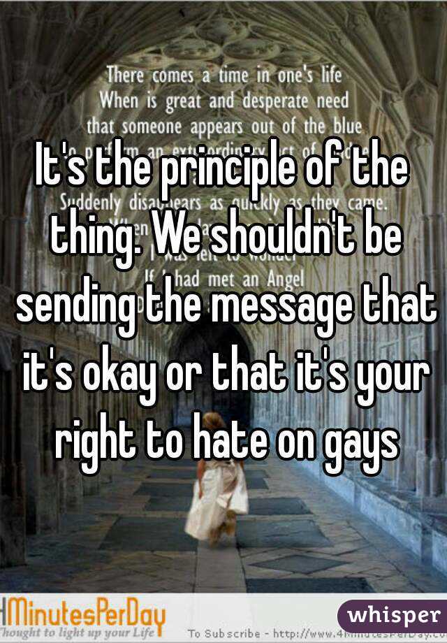 It's the principle of the thing. We shouldn't be sending the message that it's okay or that it's your right to hate on gays