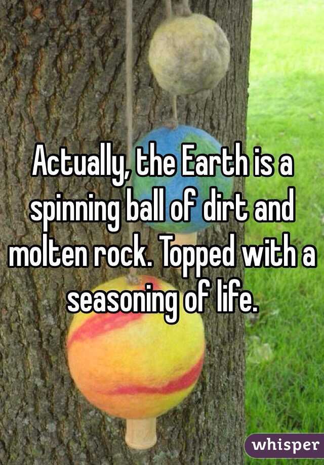 Actually, the Earth is a spinning ball of dirt and molten rock. Topped with a seasoning of life. 