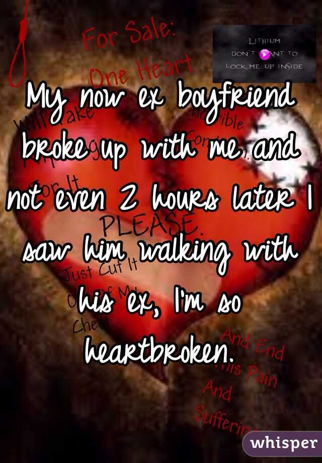 My now ex boyfriend broke up with me and not even 2 hours later I saw him walking with his ex, I'm so heartbroken. 
