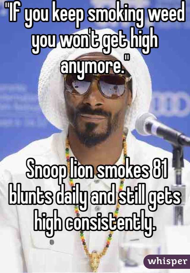 "If you keep smoking weed you won't get high anymore."



 Snoop lion smokes 81 blunts daily and still gets high consistently.