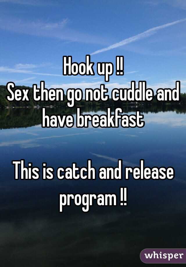 Hook up !! 
Sex then go not cuddle and have breakfast 

This is catch and release program !! 