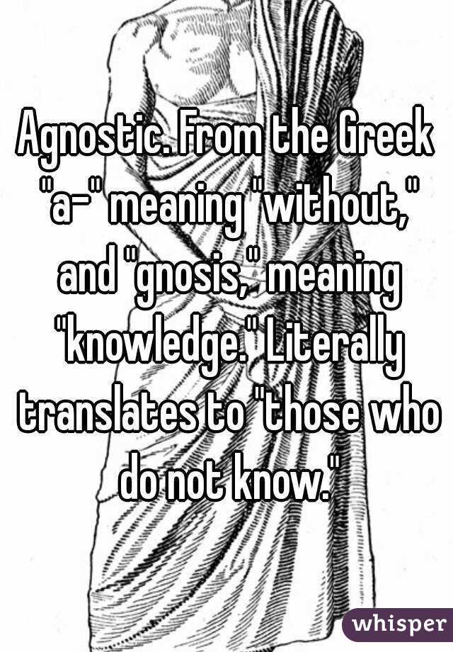 Agnostic. From the Greek "a-" meaning "without," and "gnosis," meaning "knowledge." Literally translates to "those who do not know."
