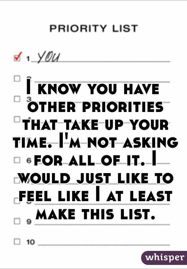 I know you have other priorities that take up your time. I'm not asking for all of it. I would just like to feel like I at least make this list.