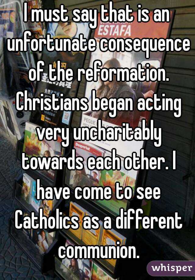 I must say that is an unfortunate consequence of the reformation. Christians began acting very uncharitably towards each other. I have come to see Catholics as a different communion.