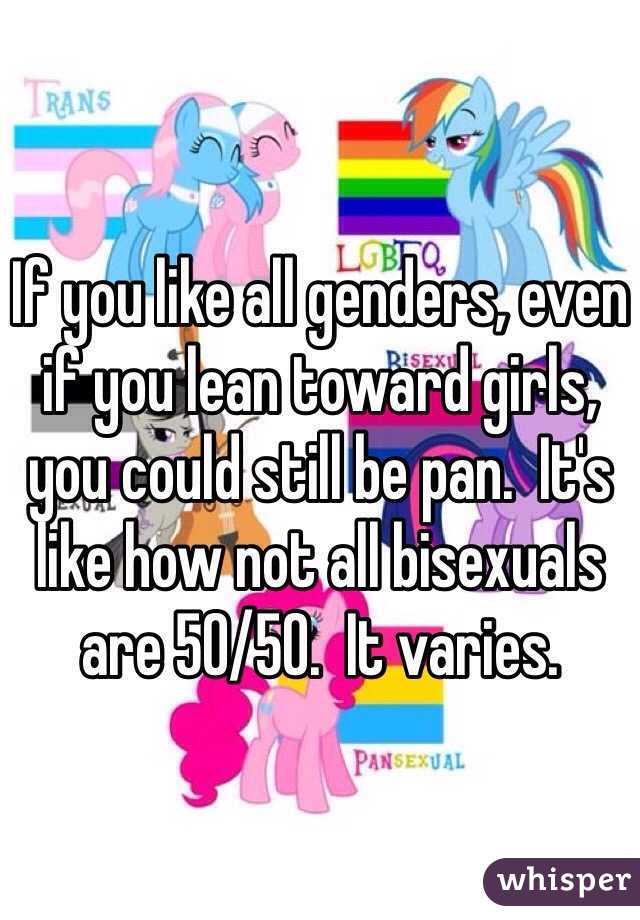 If you like all genders, even if you lean toward girls, you could still be pan.  It's like how not all bisexuals are 50/50.  It varies.