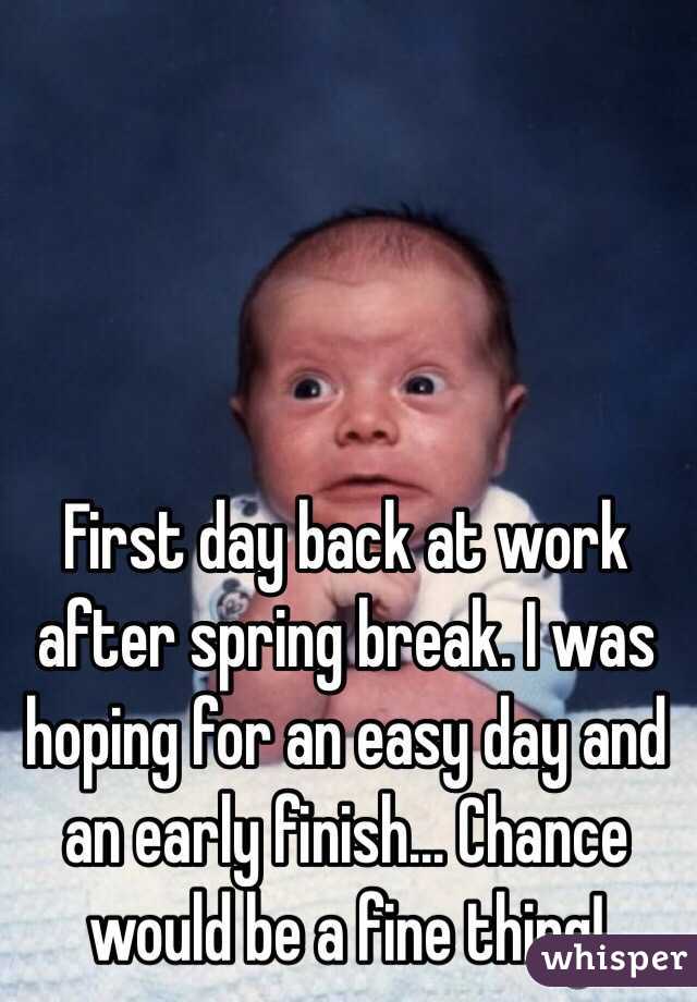 First day back at work after spring break. I was hoping for an easy day and an early finish... Chance would be a fine thing!