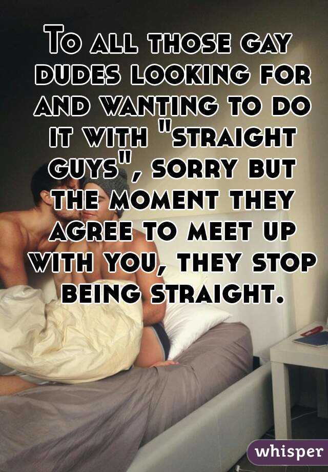 To all those gay dudes looking for and wanting to do it with "straight guys", sorry but the moment they agree to meet up with you, they stop being straight.