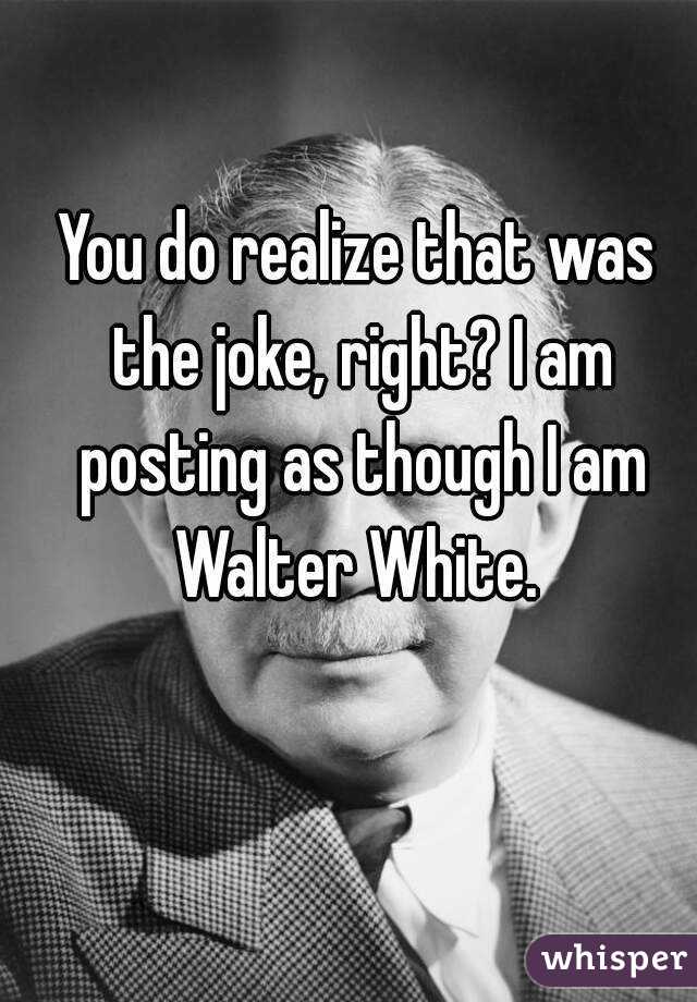 You do realize that was the joke, right? I am posting as though I am Walter White. 