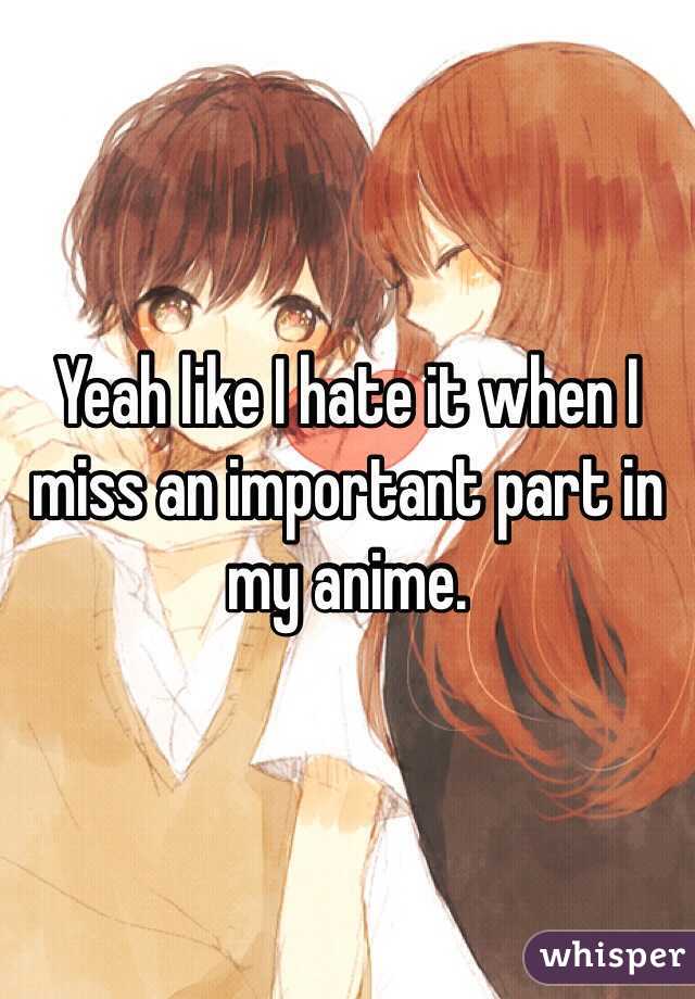 Yeah like I hate it when I miss an important part in my anime.