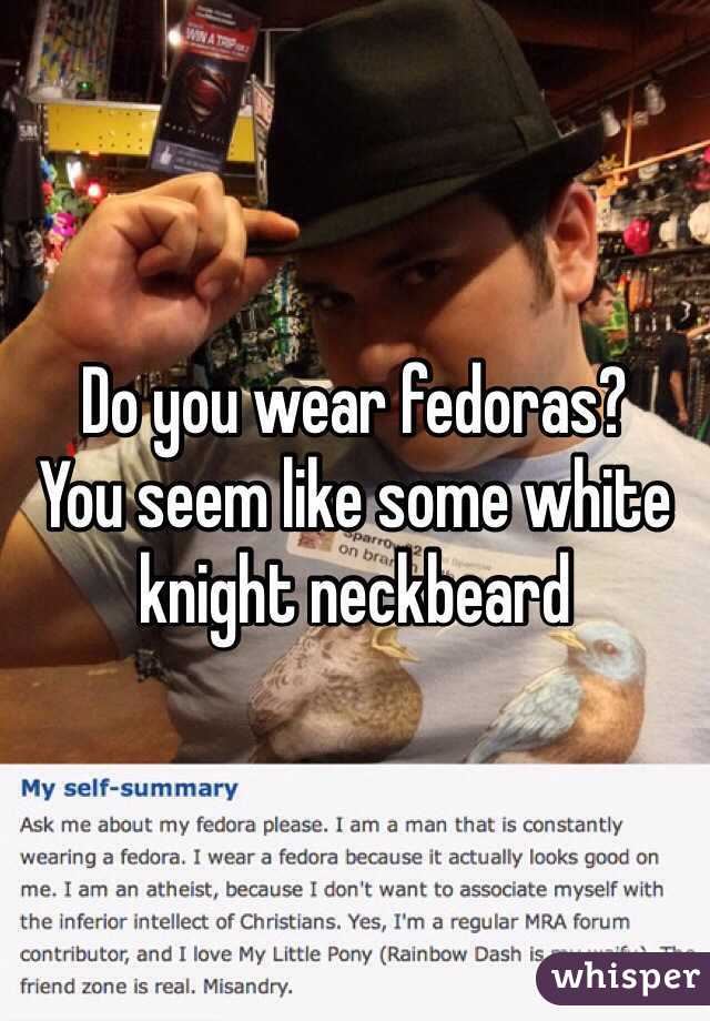 Do you wear fedoras?
You seem like some white knight neckbeard 